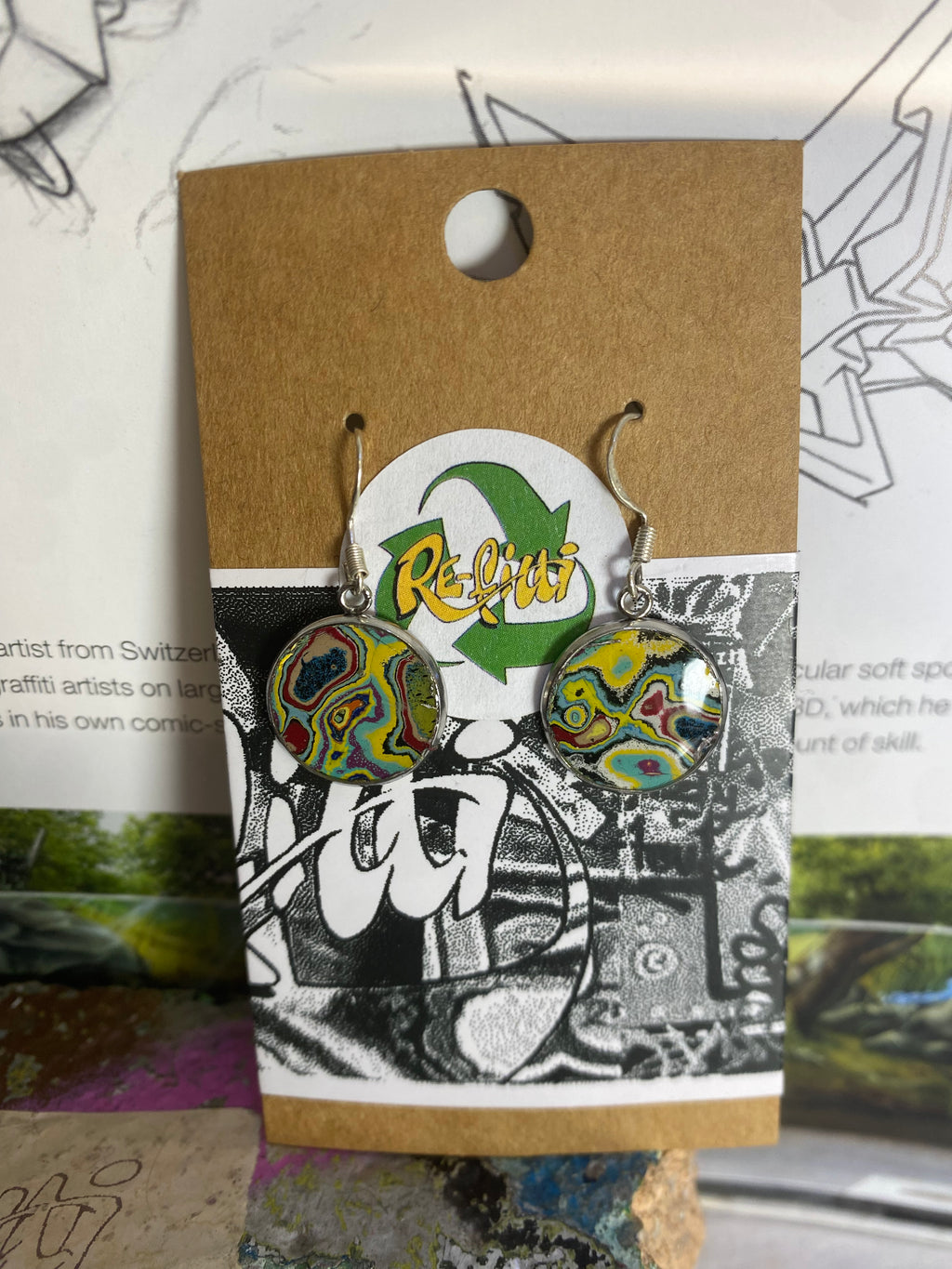 Recycled Graffiti ear-rings