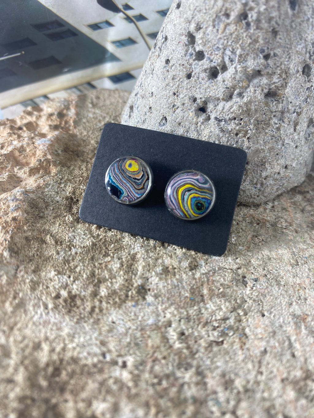 Recycled Graffiti stud earrings