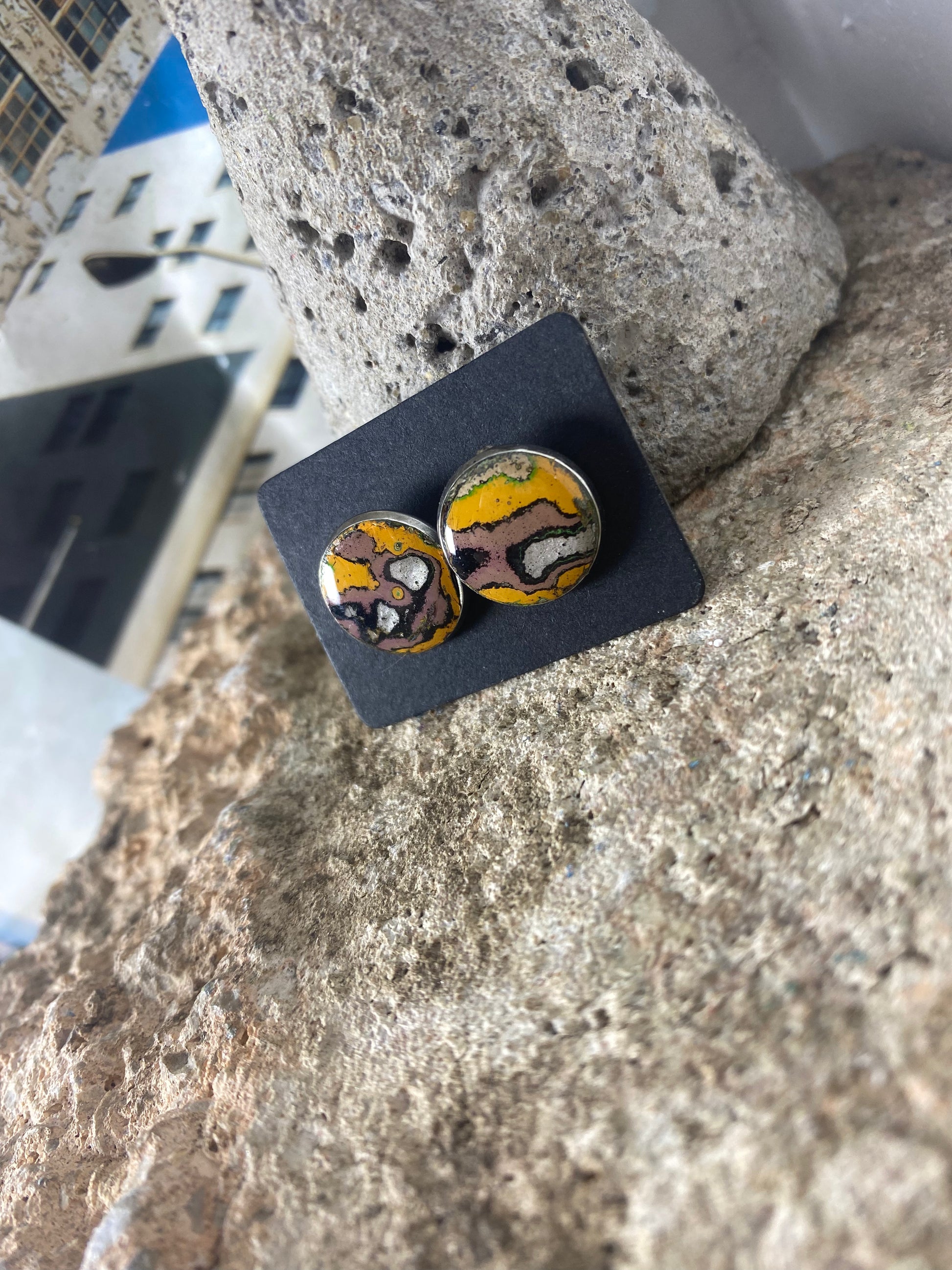 Recycled Graffiti stud earrings
